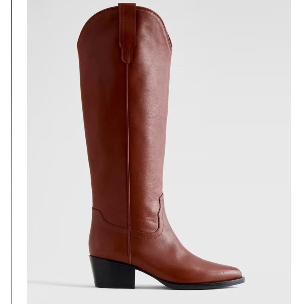 Quince Italian Leather Tall Western Boots Saddle Brown Sz 5‎ $228 Retail
